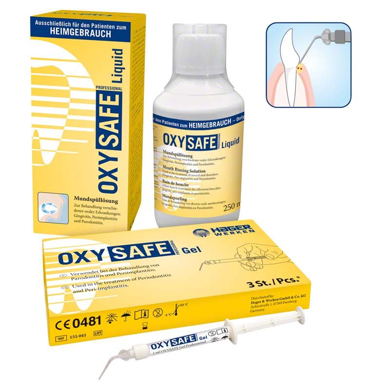 OXYSAFE Intro Kit mit Mundspülung, Gel und Applikator für Parodontitisbehandlung.
