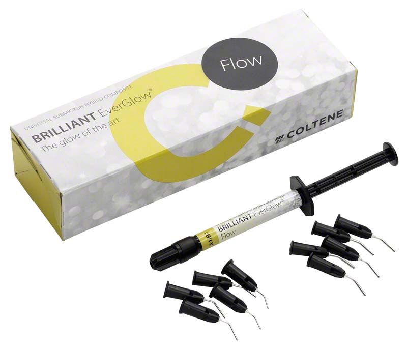 BRILLIANT EverGlow™ Flow A1/B1 Spritze mit Zubehör und Verpackung