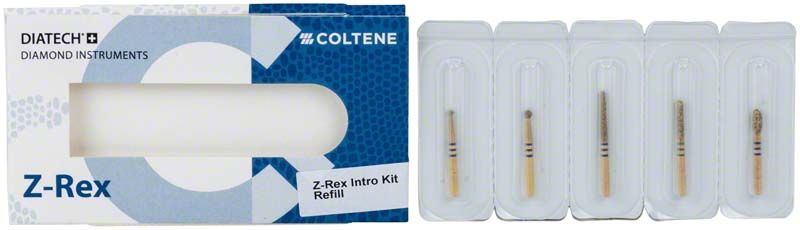 DIATECH Z-Rex Diamant FG Intro Kit Refill mit vier Ersatzbohrern in Verpackung.