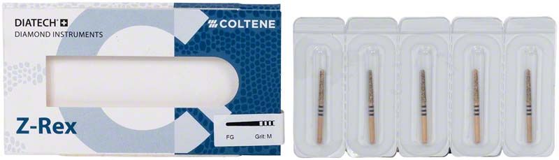 Verpackung des DIATECH Z-Rex Diamant FG 850N 016 mit fünf Instrumenten.
