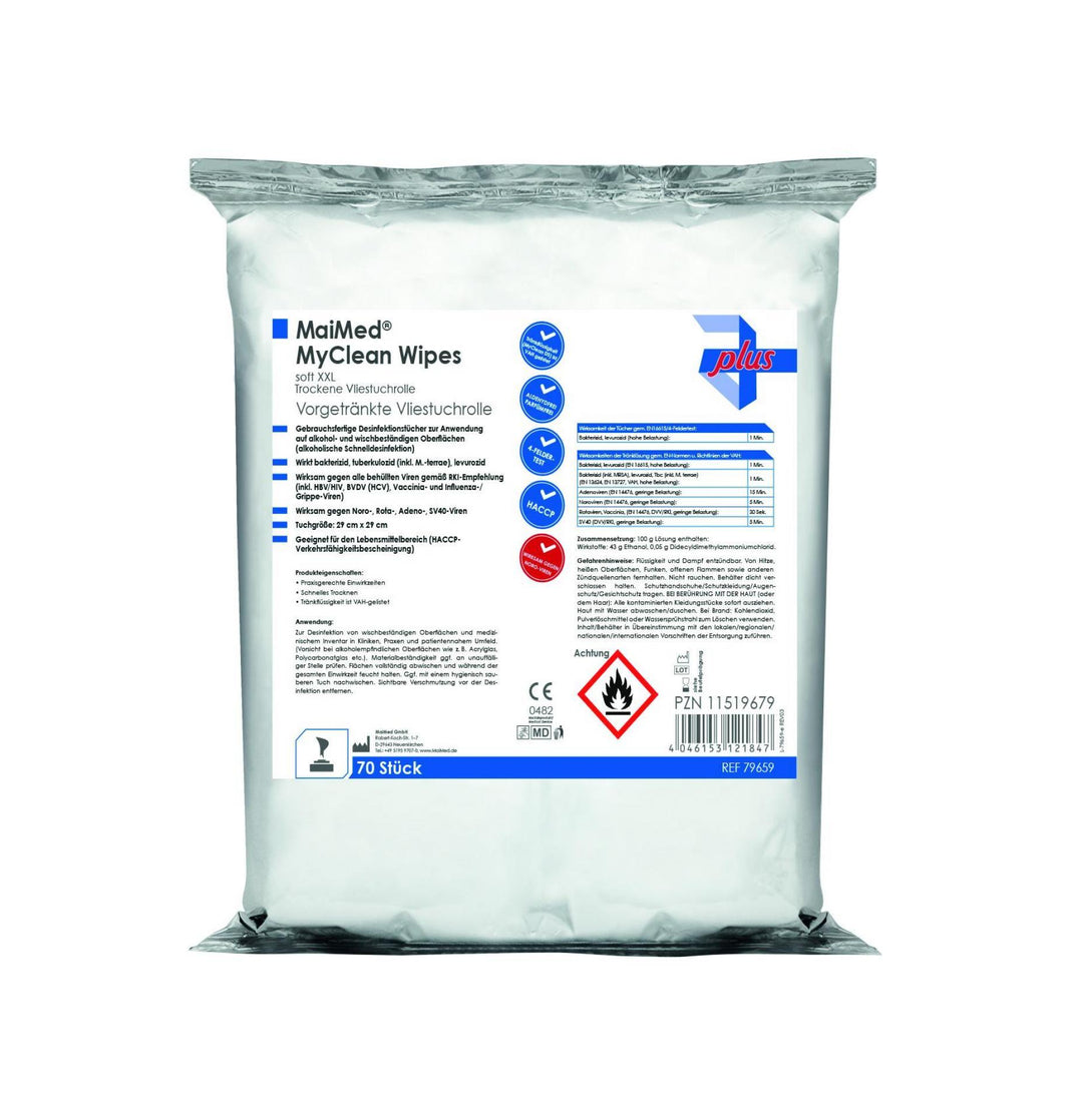 MyClean DS XXL Desinfektionstücher Nachfüllpack mit Produktinformationen.