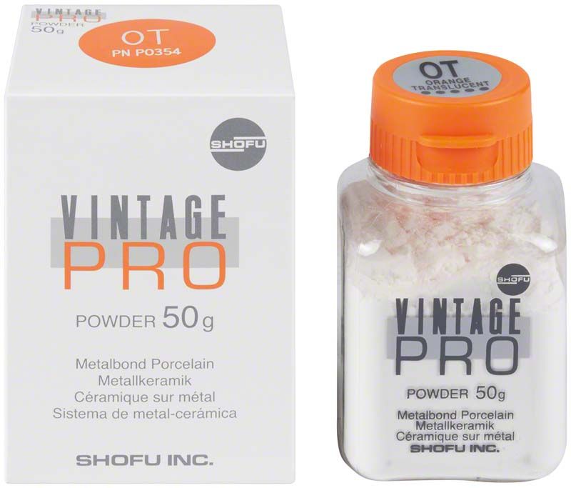 Vintage PRO Metallkeramik-Pulver 50g mit orangefarbenem Deckel.