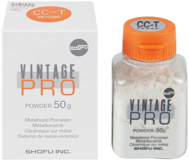 Vintage PRO Metallkeramikpulver 50g mit Verpackung und orangefarbenem Deckel.