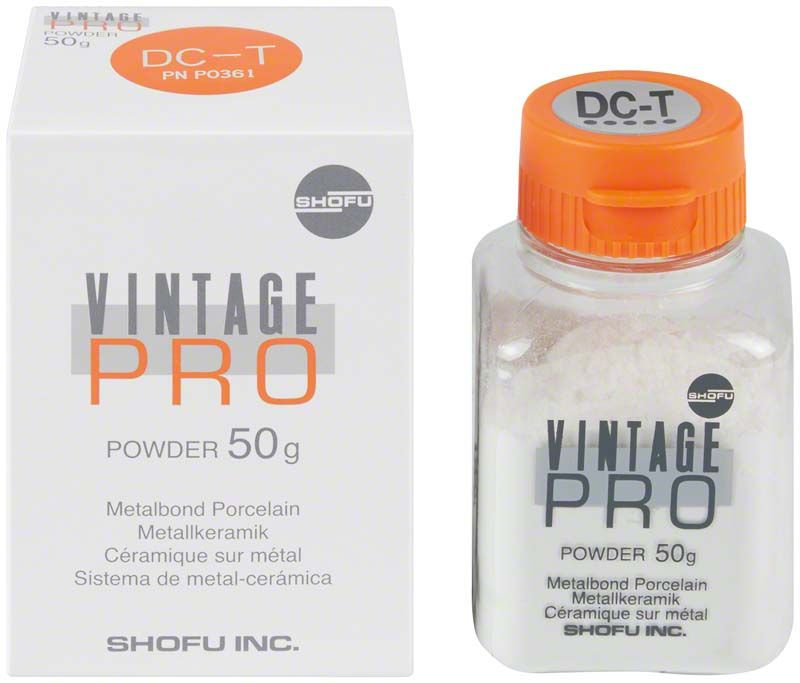 Vintage PRO Metallkeramikpulver 50g Flasche und Verpackung.