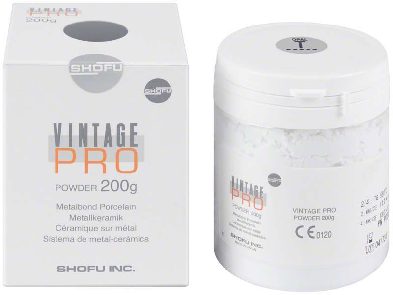 Verpackung und Dose von Vintage PRO Opal Effect 200g Zahnpulver.