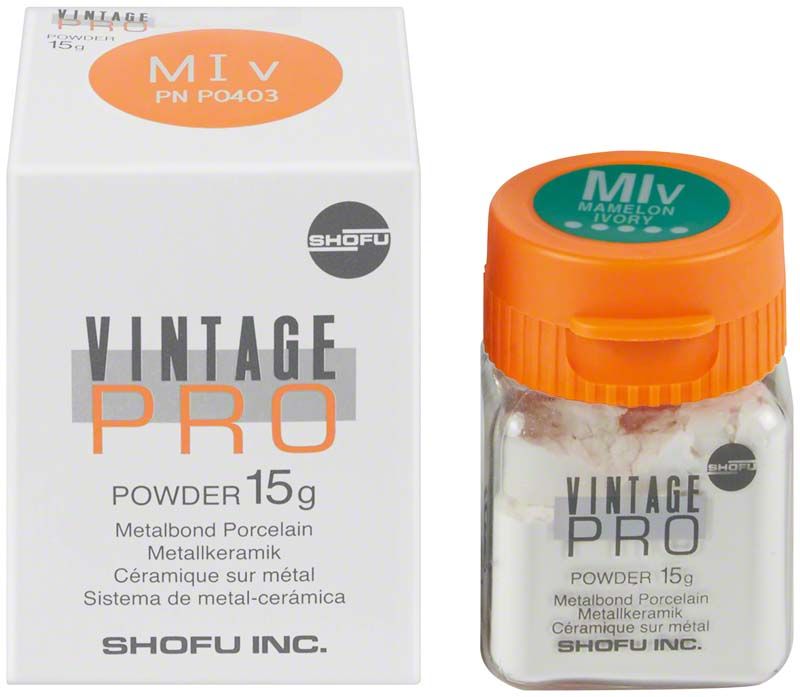Vintage PRO Metallkeramik-Pulver 15g mit Verpackung und Glasbehälter.