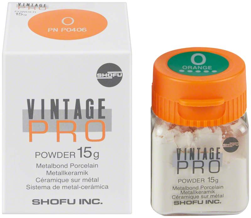 Vintage PRO Farbpulver 15g, orangefarbene Verpackung mit Produktdetails.