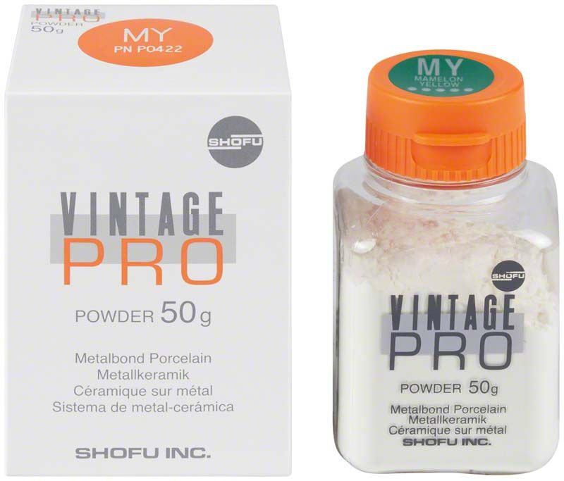 Vintage PRO Metallkeramikpulver 50g mit orangefarbenem Deckel und Verpackung.
