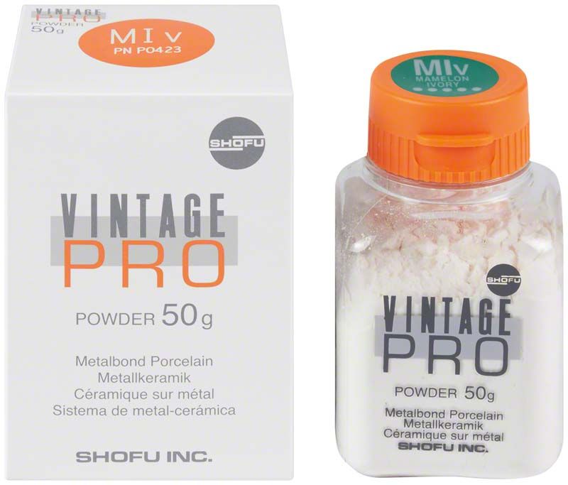 Vintage PRO Metallkeramikpulver 50g mit orangefarbenem Deckel und Verpackung.