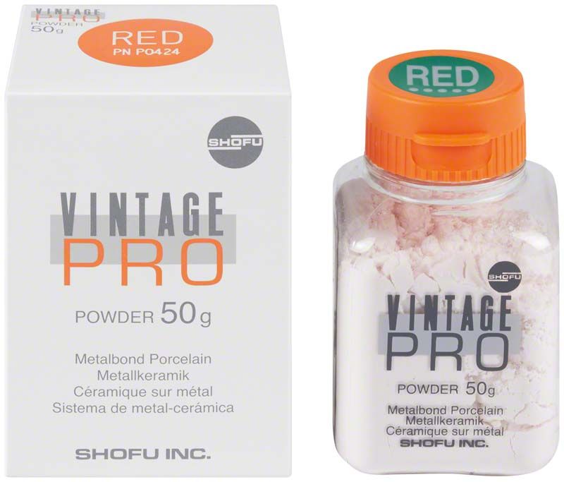 Vintage PRO Porzellanpulver 50g in roter Verpackung mit orangefarbenem Deckel.