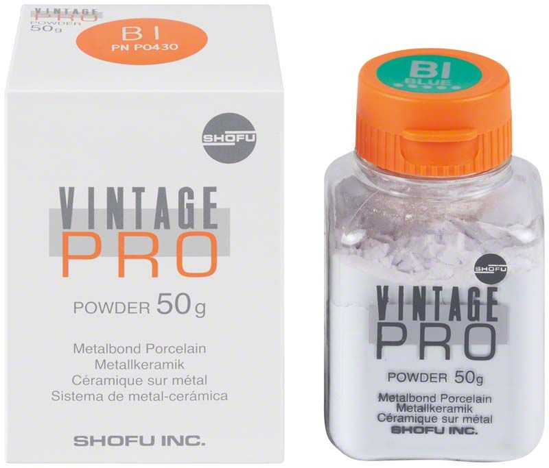 Vintage PRO Metallkeramik-Pulver 50g in transparentem Behälter mit orangefarbenem Deckel.
