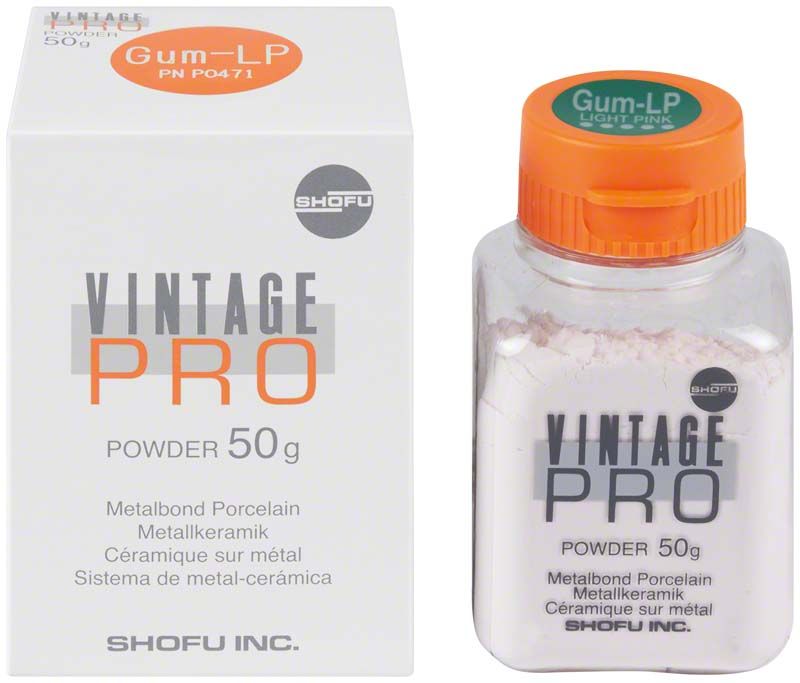 Vintage PRO Metallkeramikpulver 50g im transparenten Behälter mit orangefarbenem Deckel.