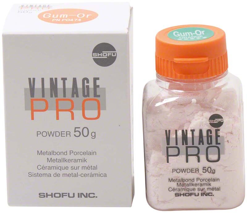 Vintage PRO Gum 50g Or Pulververpackung mit orangefarbenem Deckel und Produktbeschreibung.