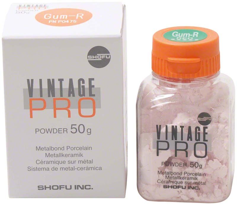 Vintage PRO Zahnkeramikpulver 50g mit Verpackung und orangefarbenem Deckel.