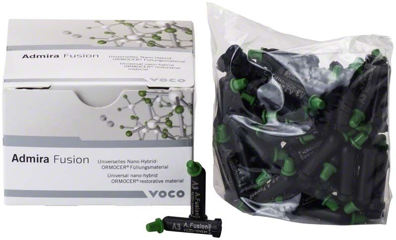 Admira Fusion Caps A3 5er Pack mit Verpackung und Füllungsmaterial.