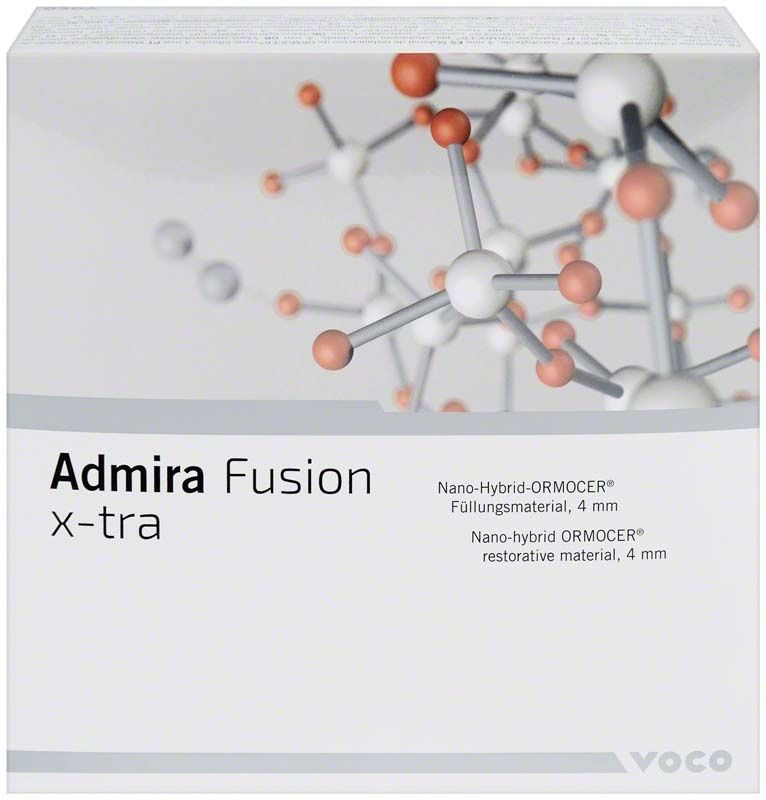 Admira Fusion x-tra Nano-Hybrid-ORMOCER Füllungsmaterial Verpackung mit Molekülgrafik.