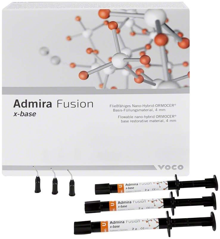 Admira Fusion x-base Spritzenpackung mit drei Spritzen und Verpackung.