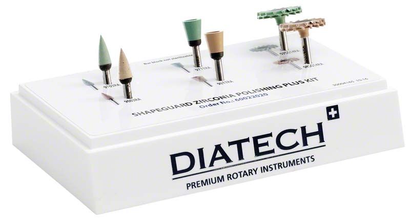 DIATECH ShapeGuard Kit zur Politur von Zirkonoxid mit verschiedenen Polieraufsätzen.