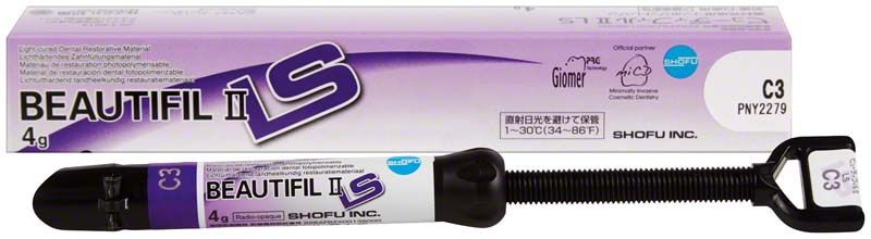 BEAUTIFIL II LS Spritze C3 mit Verpackung, dentaler Komposit für Füllungen.