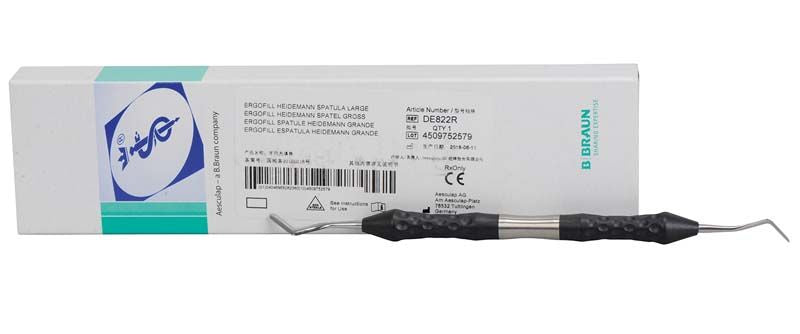 Heidemann Spatel 2,5/2,5mm vor Verpackung mit Produktinformationen.