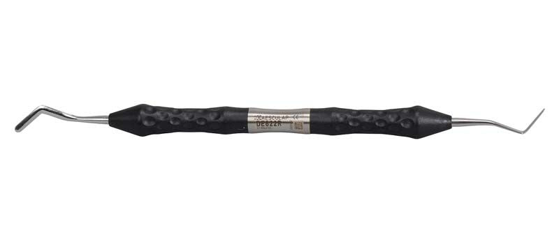 Heidemann Spatel 2,5/2,5mm mit schwarzen Griffen und zwei gebogenen Enden.