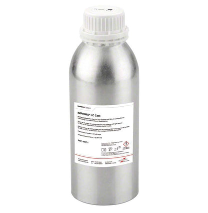 Silberne Flasche mit Etikett des lichthärtenden Harzes IMPRIMO® LC CAST.