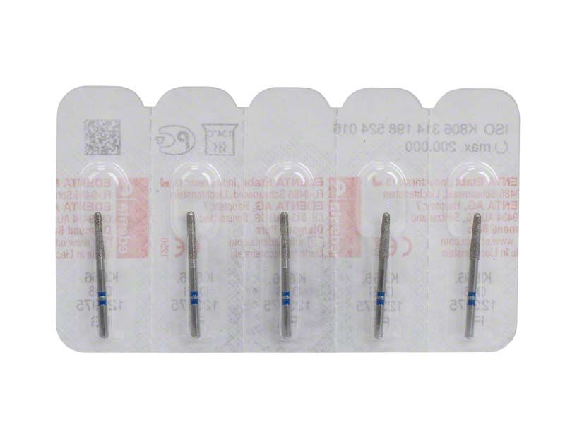 Blisterverpackung mit fünf K-Diamant FG 856 016 Schleifern für Dentalmedizin.