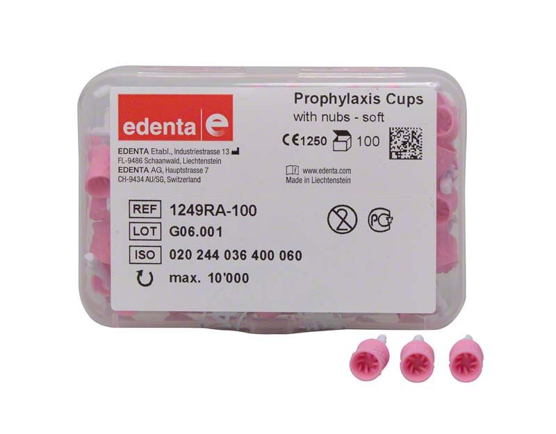 Prophylaxepolierer mit Noppen in Kunststoffbox, rosa, weich, Set aus 100 Stück.