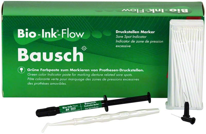 Grüne Bio-Ink® Flow Paste mit Zubehör zur Prothesenanpassung.