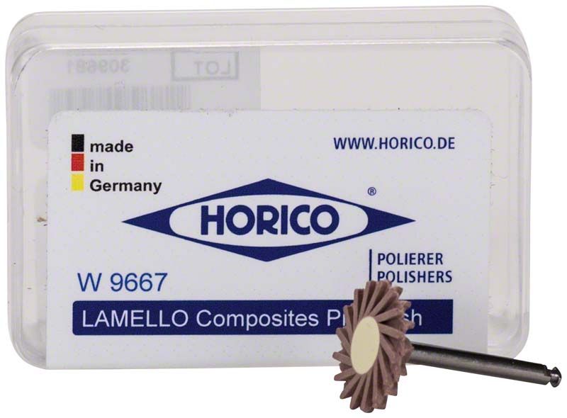 Lamello-Polierer Komposite mittel in transparenter Verpackung mit Horico-Logo.