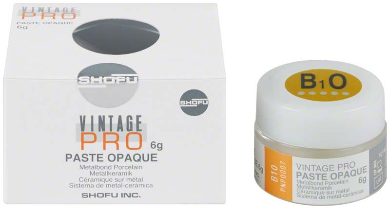 Verpackung von Vintage PRO Paste Opaque 6g B1O mit Tiegel.