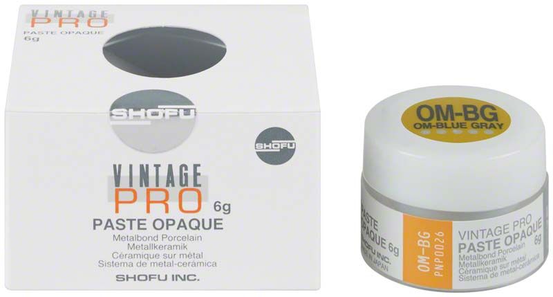 Vintage PRO Paste Opaque 6g Behälter neben Verpackung mit Produktname.