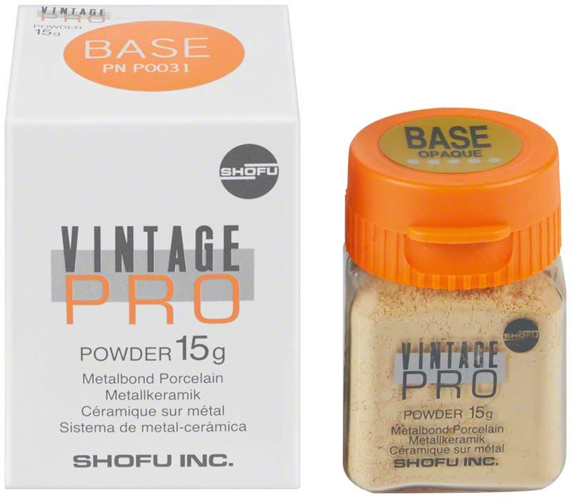 Vintage PRO Powder Opaque 15g Basis in orangefarbener Verpackung neben weißer Box.