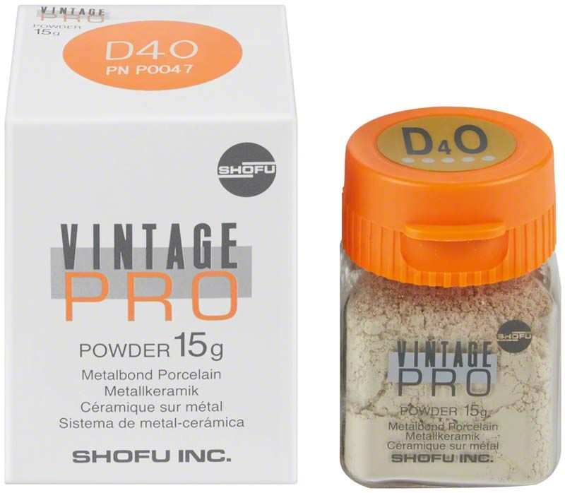Vintage PRO Powder Opaque 15g D4O, Verpackung und Glasbehälter mit orangefarbenem Deckel.