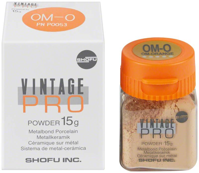 Vintage PRO Pulver Opaque 15g OM-O in Verpackung und Glasbehälter.