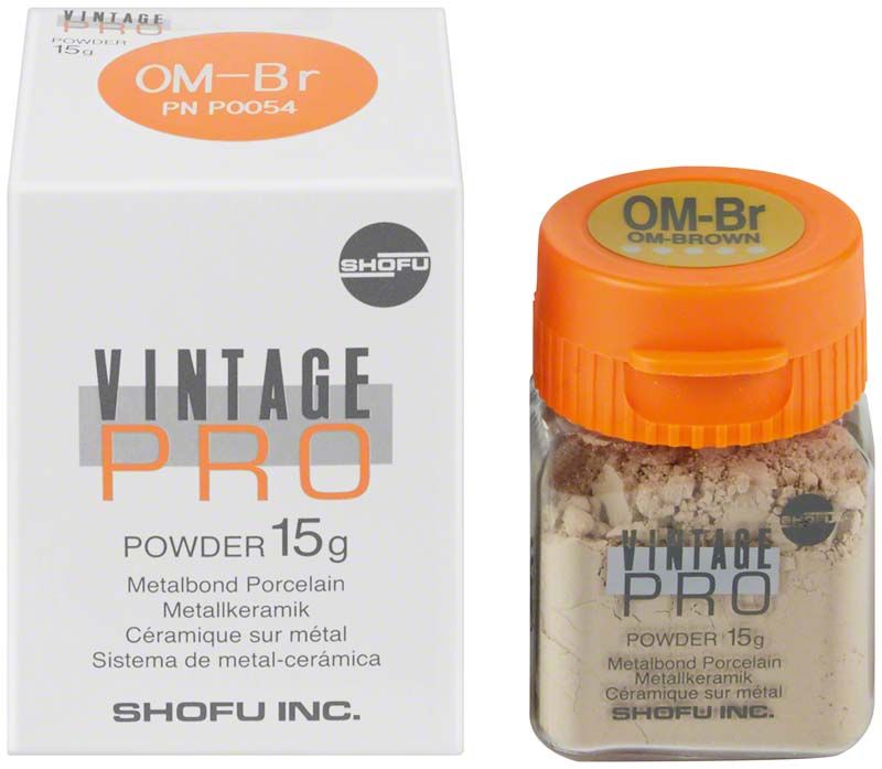 Vintage PRO Pulver Opaque 15g OM-Br mit Verpackung und Produktbehälter.