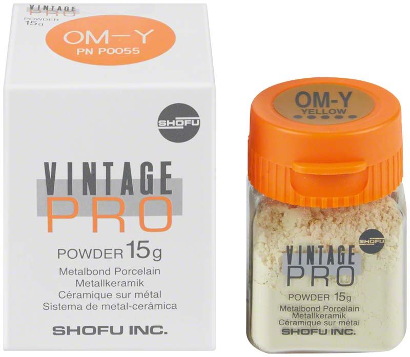 Vintage PRO Powder Opaque 15g OM-Y in Glasbehälter mit Verpackung.