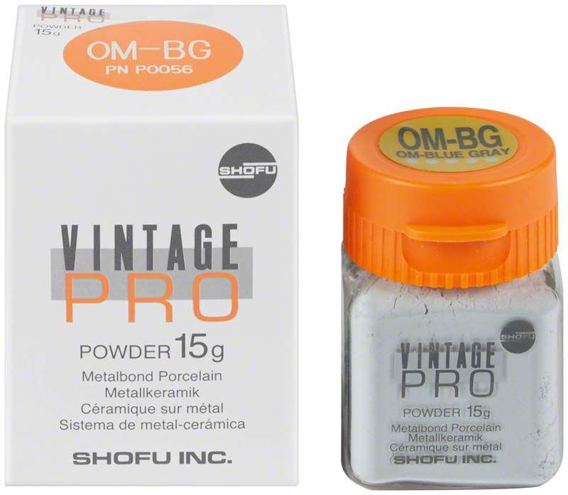 Vintage PRO Pulver Opaque 15g OM-BG in Verpackung und Glasbehälter.