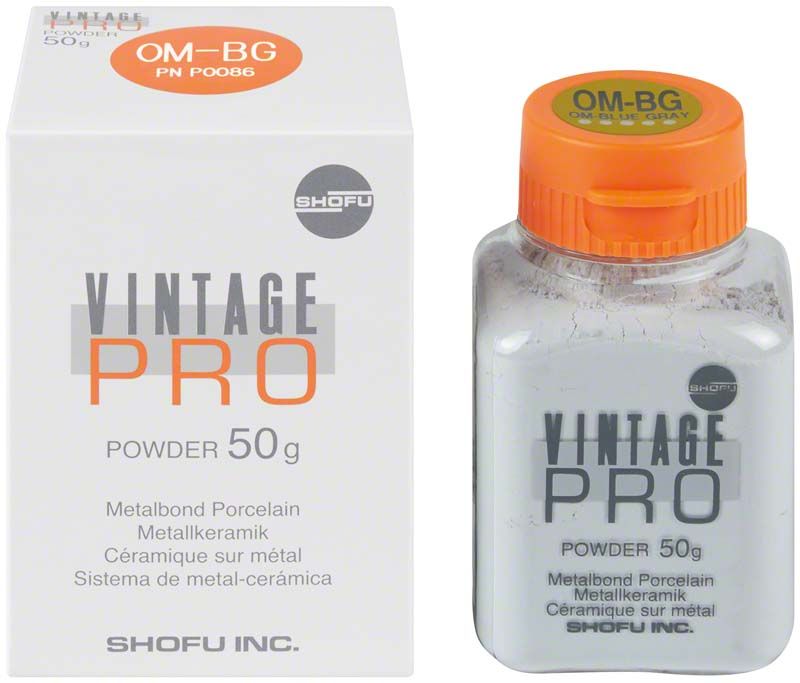 Vintage PRO Pulver Opaque 50g OM-BG mit Verpackung und Flasche.