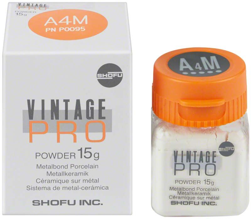 Vintage PRO Margin 15g A4M Metallkeramik-Pulver neben Verpackung.