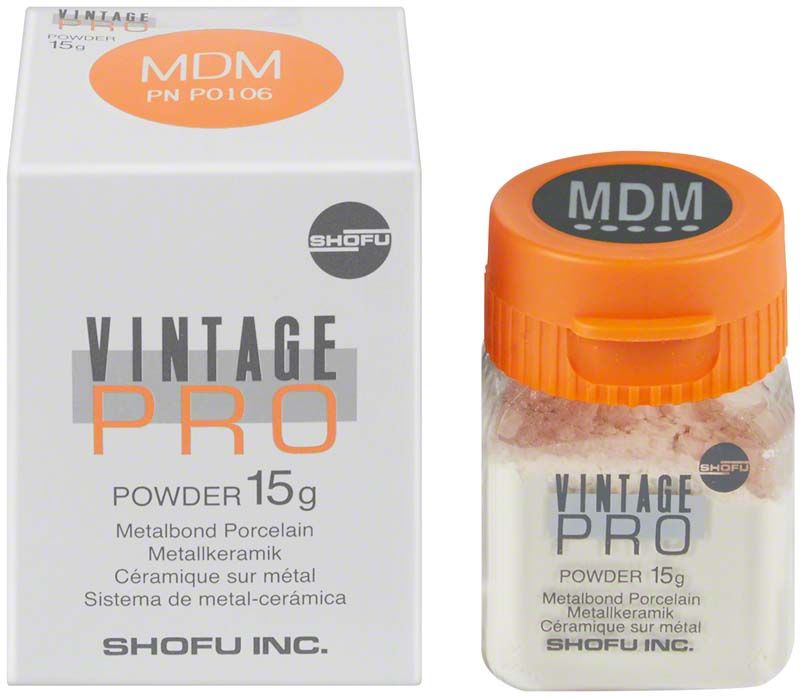 Dose und Verpackung von Vintage PRO Margin 15g MDM Metallkeramikpulver.