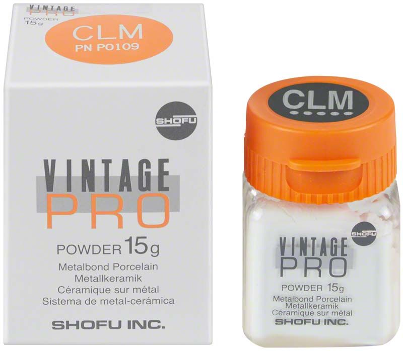 Vintage PRO Margin 15g Metallkeramikpulver mit orangefarbenem Deckel und Verpackung.