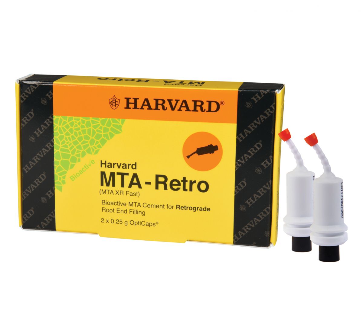 Harvard MTA-Retro OptiCaps® Verpackung mit zwei grauen Kapseln.