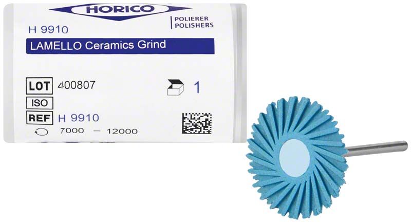 Polierer Lamello H 9910 blau mit grober Körnung und Verpackung.