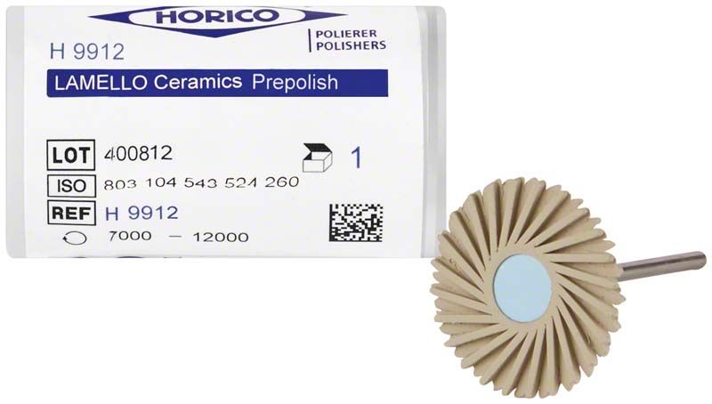 Polierer Lamello H 9912 grau, fein mit Verpackung und Produktdetailansicht.