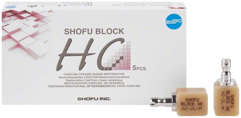 SHOFU Block HC 2-schichtig UNIVERSAL LT A2-2L vor Produktverpackung auf weißem Hintergrund.