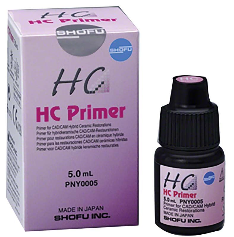 Flasche und Verpackung des HC Primer für CAD/CAM-Restaurationen.