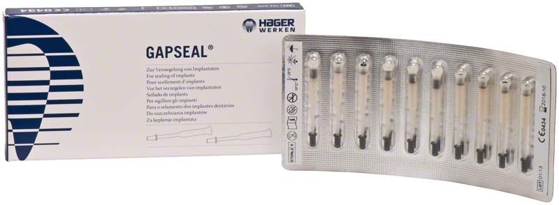 GapSeal Refill Pack mit versiegelten Implantatfüllungen in transparenten Kunststoffampullen.