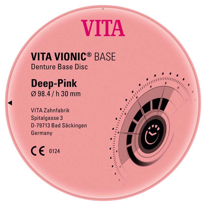VITA VIONIC® BASE Zahnersatz-Basis in tiefrosa, Ø 98,4 x h 30 mm.