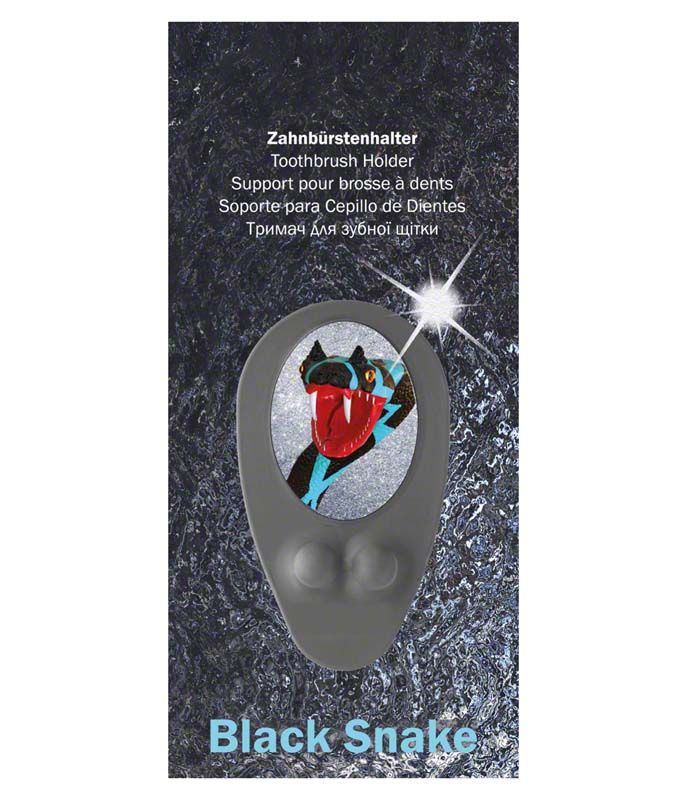 Zahnbürstenhalter "Black Snake" mit Schlangenmuster auf grauem Hintergrund.
